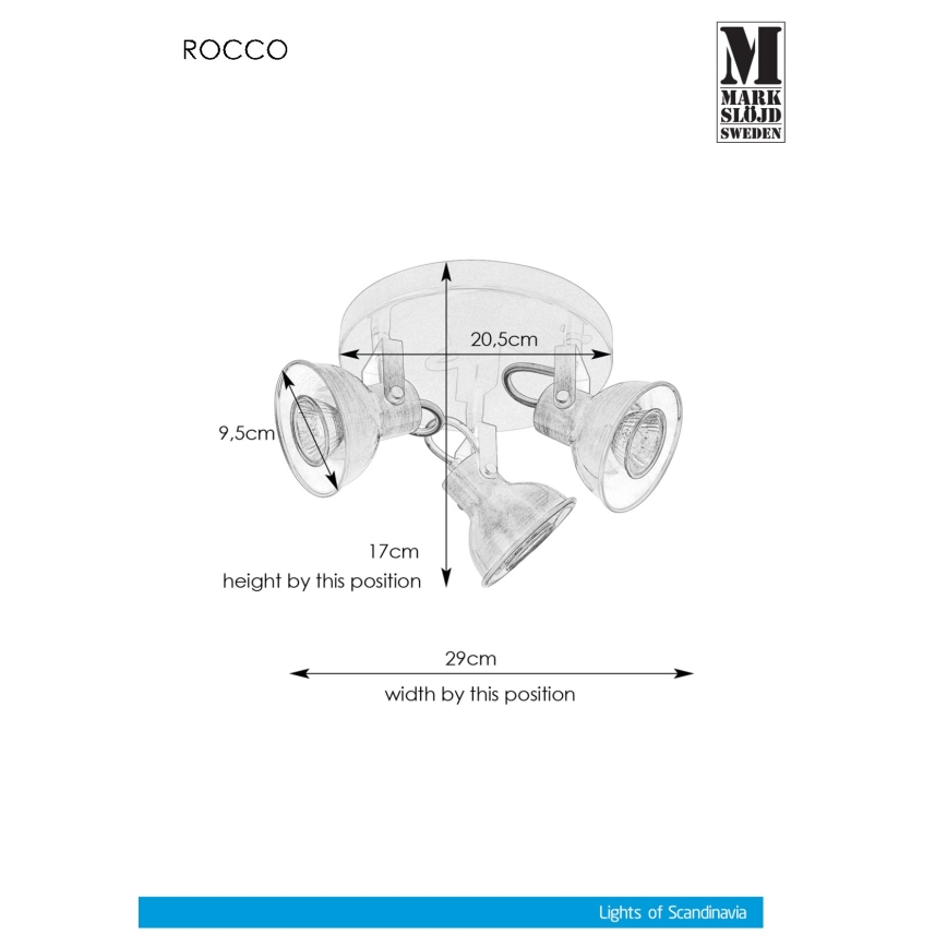 Markslöjd 107852 - Reflektorska lampa ROCCO 3xGU10/7W/230V