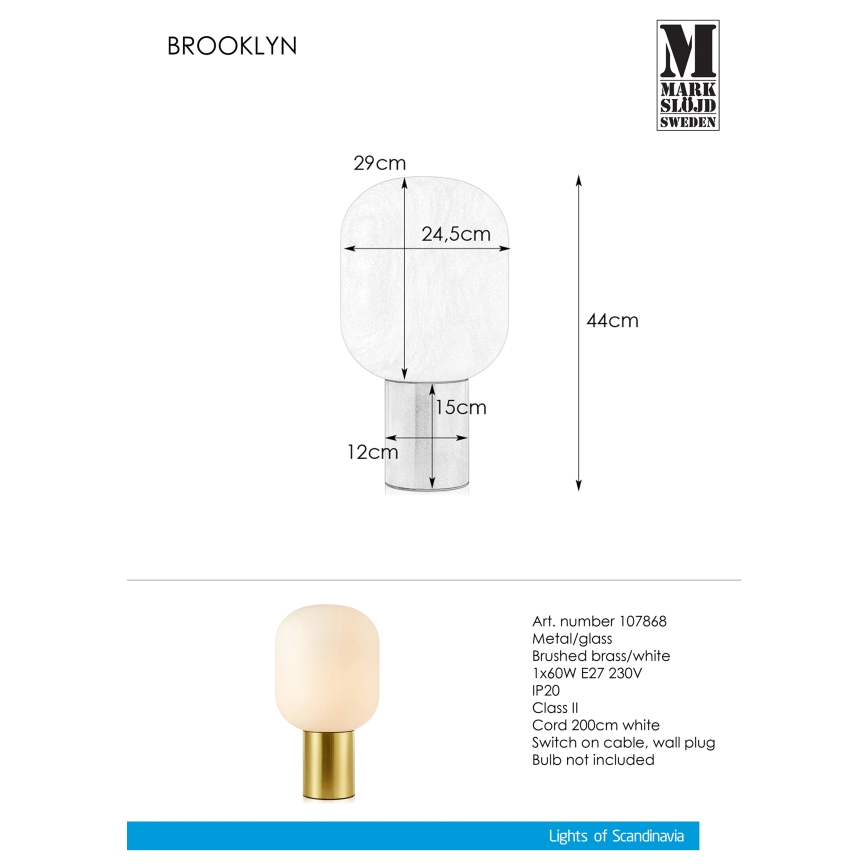 Markslöjd 107868 - Stona lampa BROOKLYN 1xE27/60W/230V