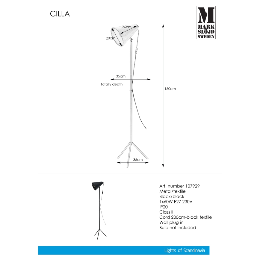 Markslöjd 107929 - Podna lampa CILLA 1xE27/60W/230V