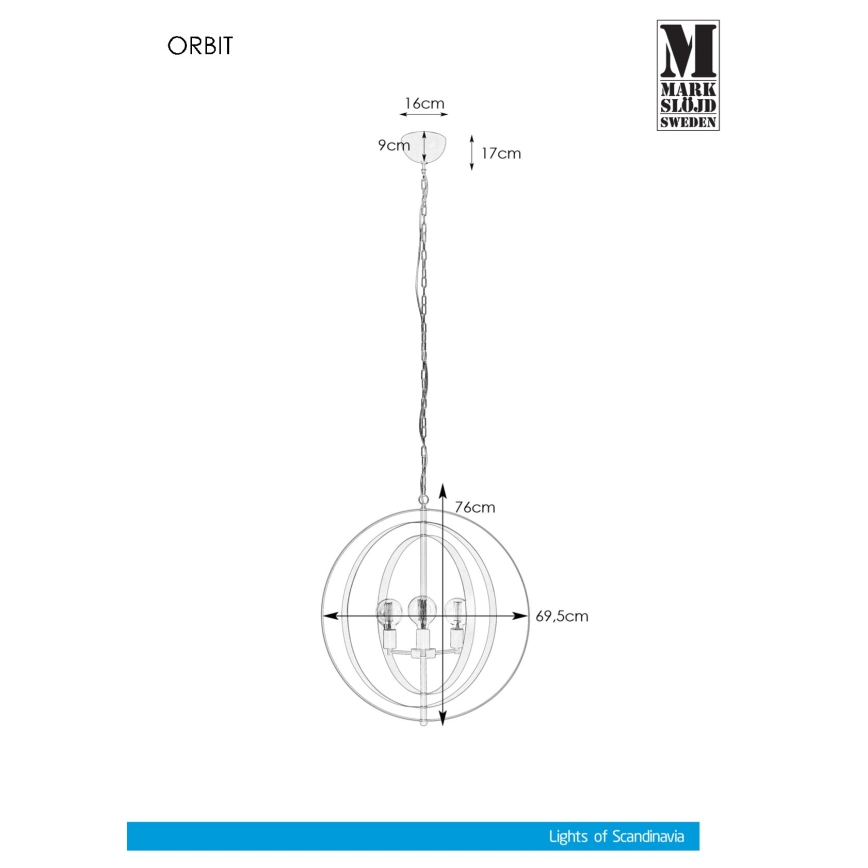Markslöjd 107941 - Luster na lancu ORBIT 3xE27/60W/230V