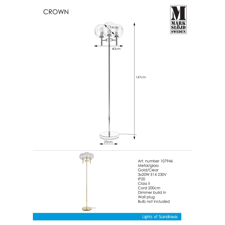 Markslöjd 107946 - Podna lampa CROWN 3xE14/20W/230V