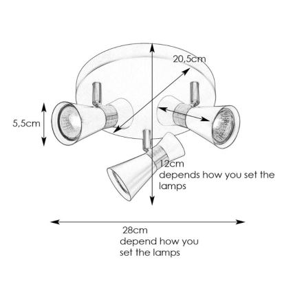 Markslöjd 108626 - Reflektorska lampa FOLIE 3xGU10/7W/230V crno/mesing