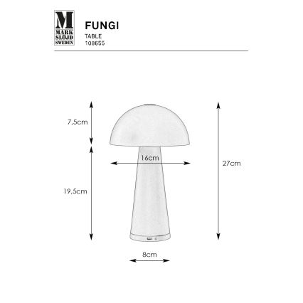Markslöjd 108655 - LED Prigušiva punjiva lampa FUNGI LED/1,5W/5V IP44 crno