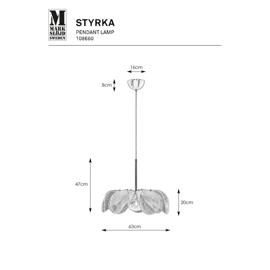 Markslöjd 108660 - Luster na sajli STYRKA 1xE27/40W/230V pr. 63 cm crno