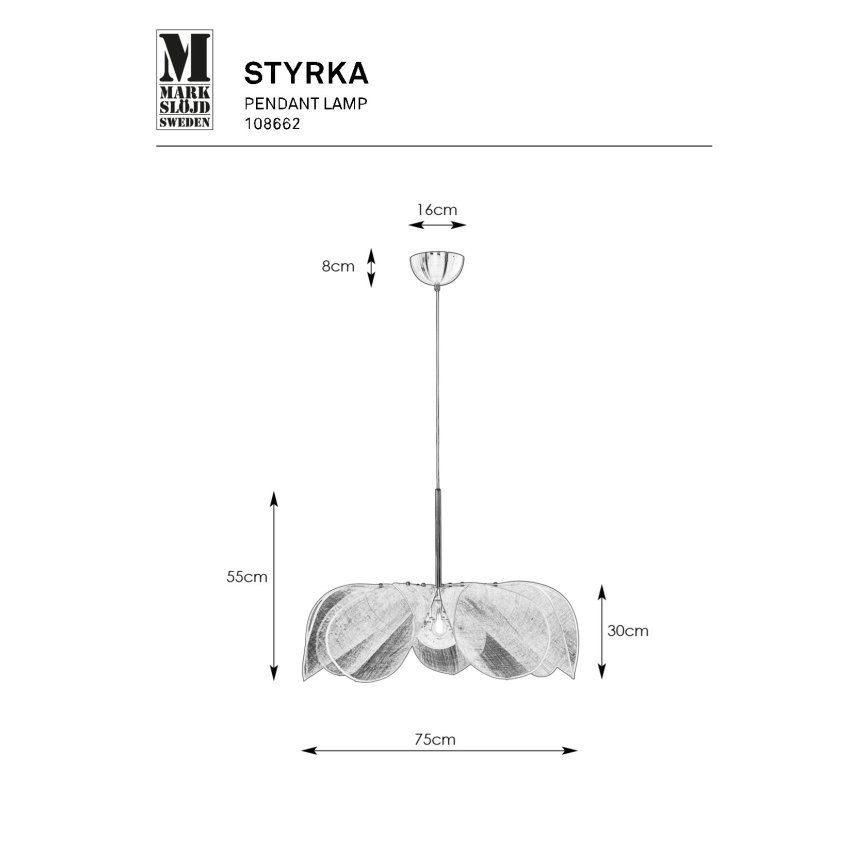 Markslöjd 108662 - Luster na sajli STYRKA 1xE27/40W/230V pr. 75 cm crno