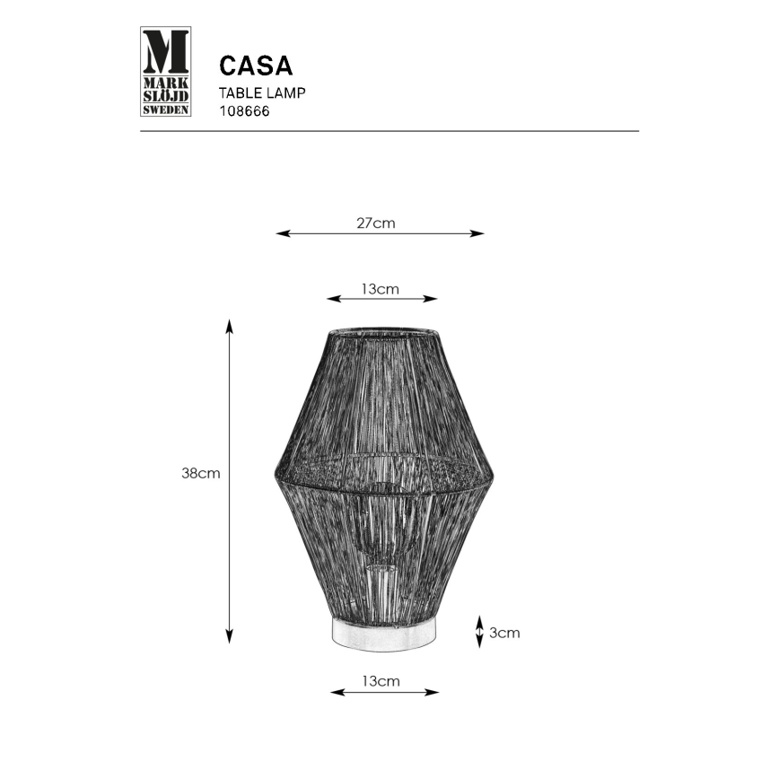 Markslöjd 108666 - Stona lampa CASA 1xE27/40W/230V crno