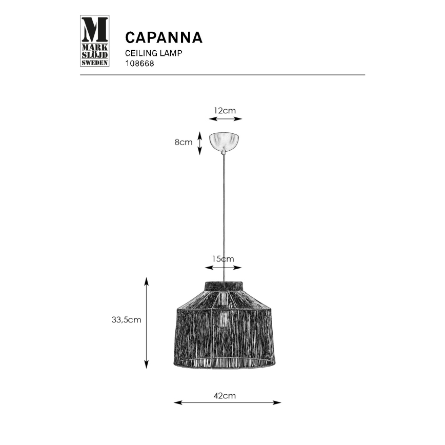 Markslöjd 108668 - Luster na sajli CAPANNA 1xE27/40W/230V crno