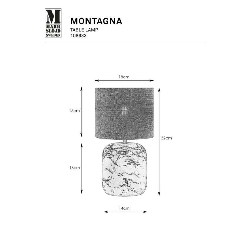 Markslöjd 108683 - Stona lampa MONTAGNA 1xE14/40W/230V 32 cm bež/crno