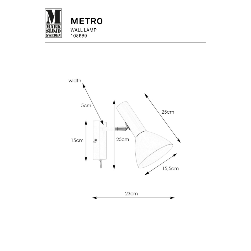 Markslöjd 108689 - Zidna lampa METRO 1xE27/40W/230V bela