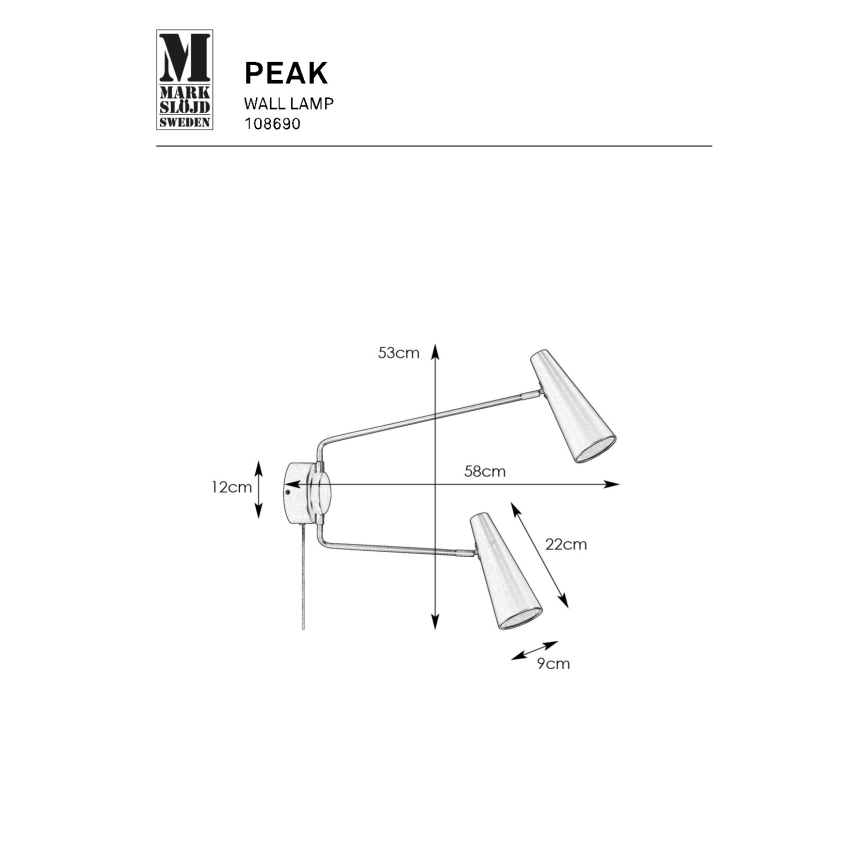 Markslöjd 108690 - Zidna lampa PEAK 2xE14/40W/230V crno
