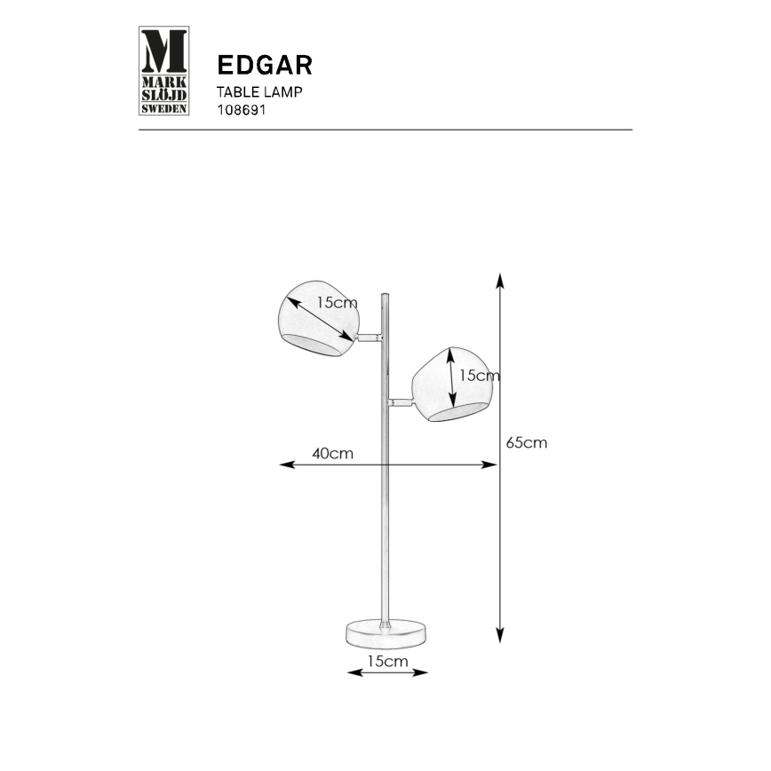 Markslöjd 108691 - Stona lampa EDGAR 2xE14/40W/230V crno