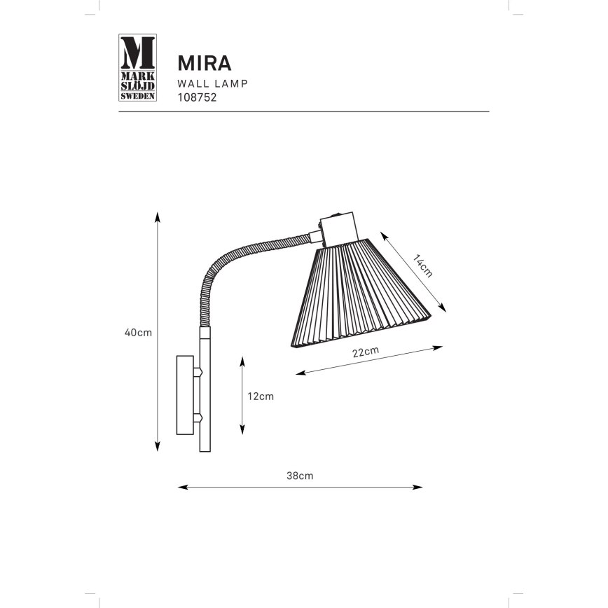 Markslöjd 108752 - Zidna lampa MIRA 1xE14/40W/230V crno/bela