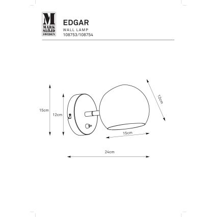 Markslöjd 108753 - Zidna lampa EDGAR 1xE14/40W/230V crno