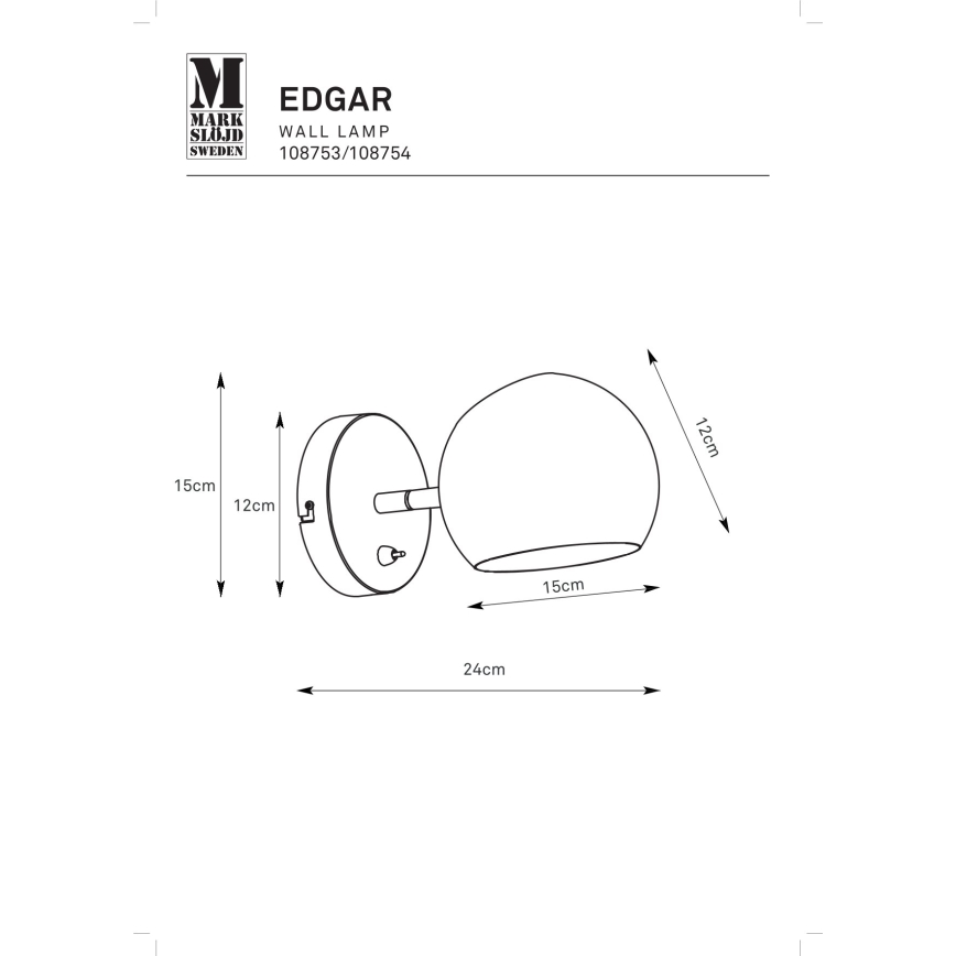 Markslöjd 108753 - Zidna lampa EDGAR 1xE14/40W/230V crno