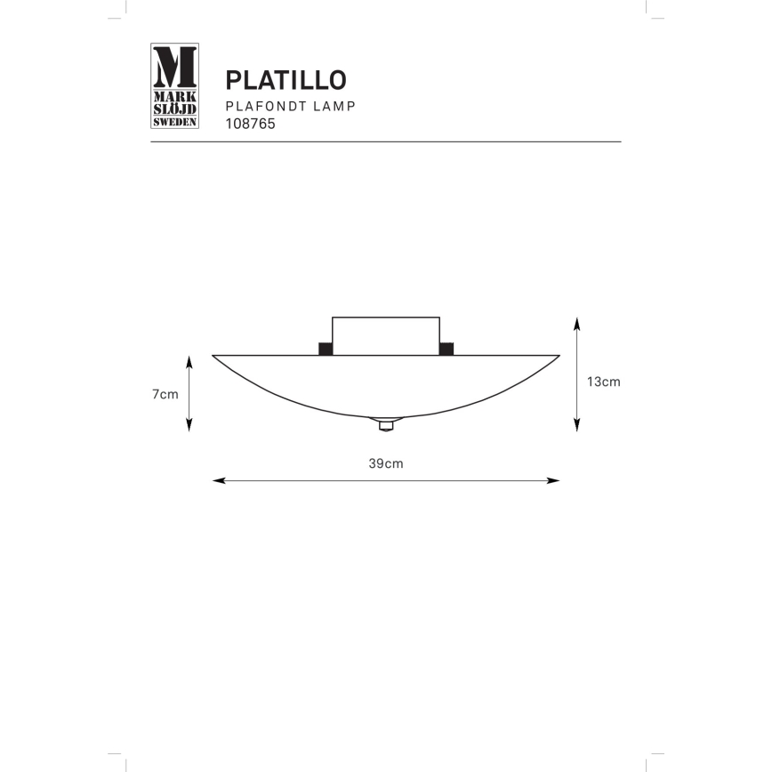 Markslöjd 108765 - Plafonjera PLATILLO 2xE27/40W/230V pr. 39 cm