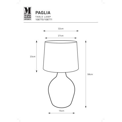 Markslöjd 108770 - Stona lampa PAGLIA 1xE27/40W/230V crno/ratan