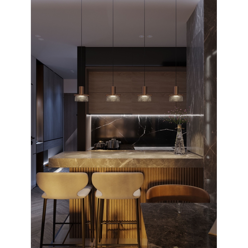 MAXLIGHT P0530 - LED luster na sajli SIGNATURE LED/8W/230V prečnik 15 cm mesing/transparentno staklo