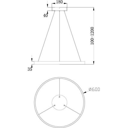 Maytoni MOD058PL-L32B3K - LED luster na sajli RIM LED/37W/230V 3000K pr. 60 cm crno