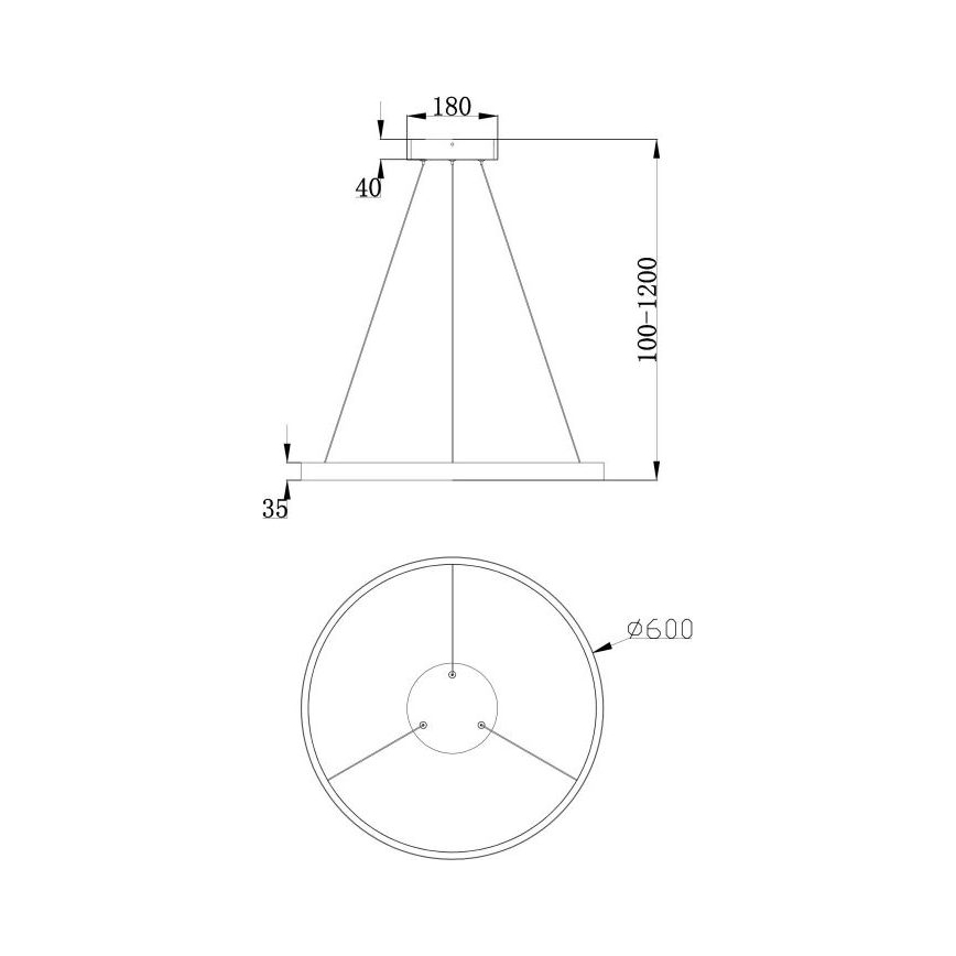 Maytoni MOD058PL-L32B3K - LED luster na sajli RIM LED/37W/230V 3000K pr. 60 cm crno