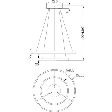 Maytoni MOD058PL-L55B3K - LED luster na sajli RIM LED/61W/230V 3000K pr. 60 cm crno