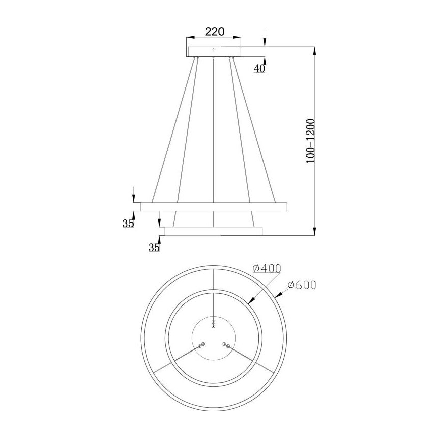 Maytoni MOD058PL-L55B3K - LED luster na sajli RIM LED/61W/230V 3000K pr. 60 cm crno