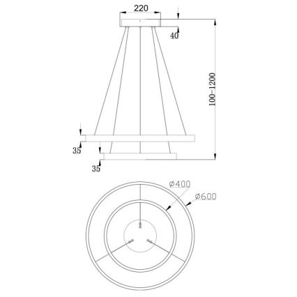 Maytoni MOD058PL-L55BS3K - LED luster na sajli RIM LED/61W/230V 3000K pr. 60 cm zlatna
