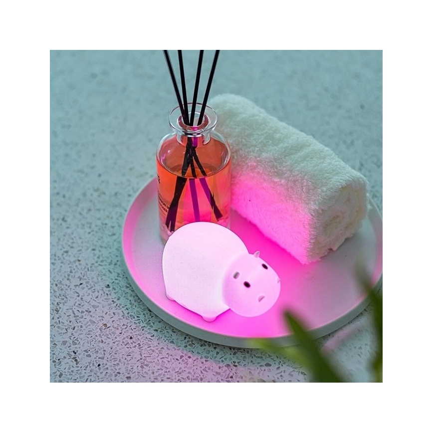 MegaLight - LED RGB Punjiva dečija dodirna lampa za kadu SWIMMY HIPPO LED/5V IP67