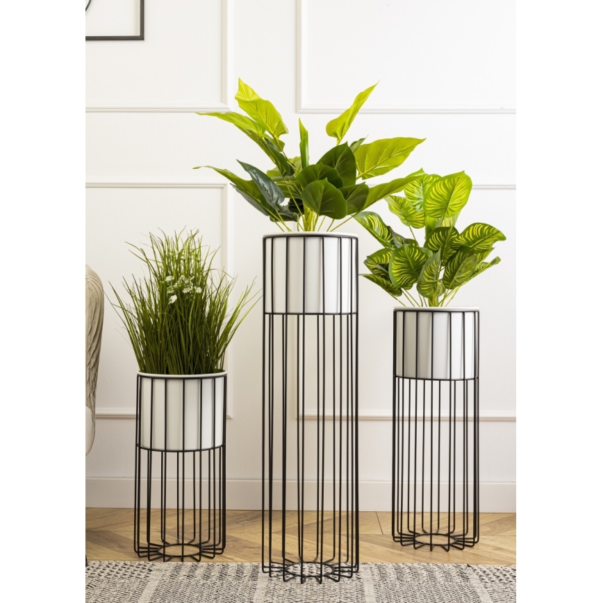 Metalna posuda za cveće LOFT 55x20 cm crno/bela