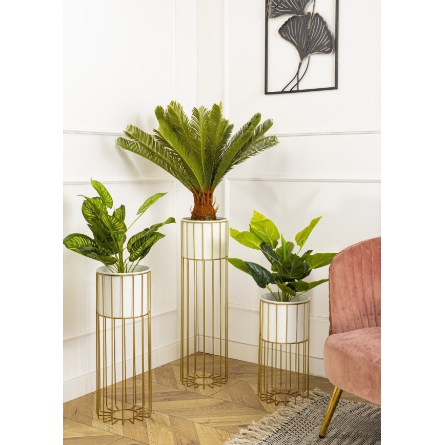 Metalna posuda za cveće LOFT 70x20 cm zlatna/bela