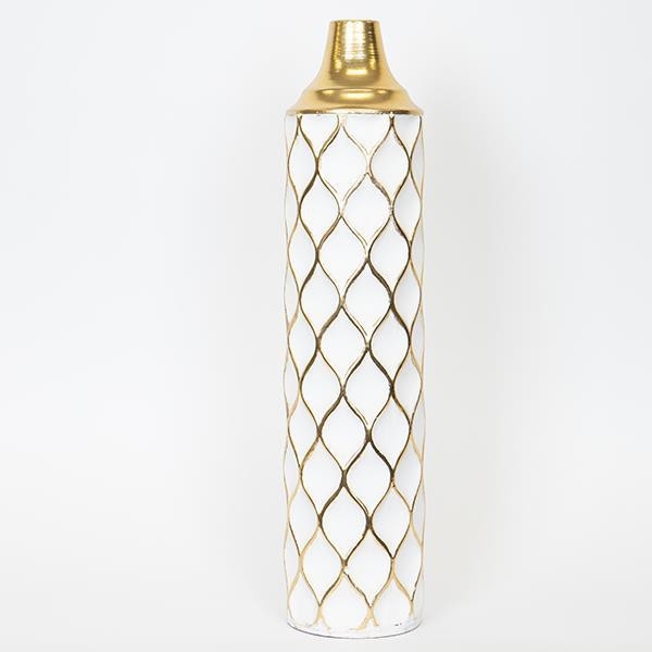 Metalna vaza 60,5x14 cm bela/zlatna