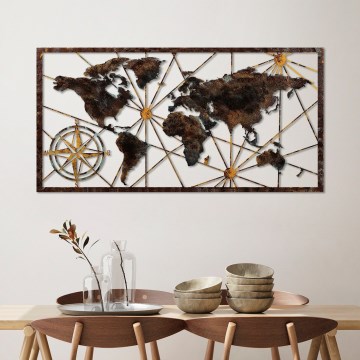 Metalna zidna dekoracija 120x60 cm mapa sveta