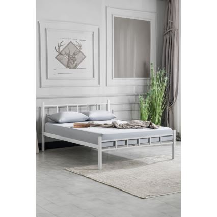 Metalni bračni krevet ORMEL 160x200 cm, beo, maksimalna nosivost 200 kg