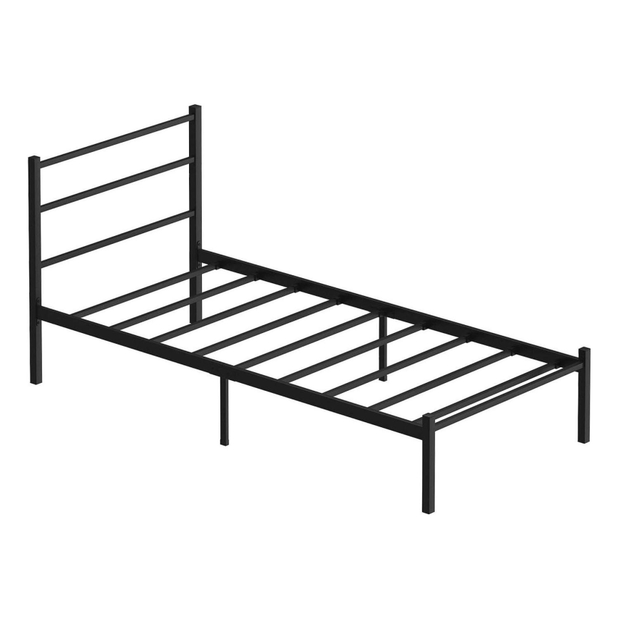 Metalni jednokrevetni krevet FERON 90x200 cm, crni, nosivost 120 kg