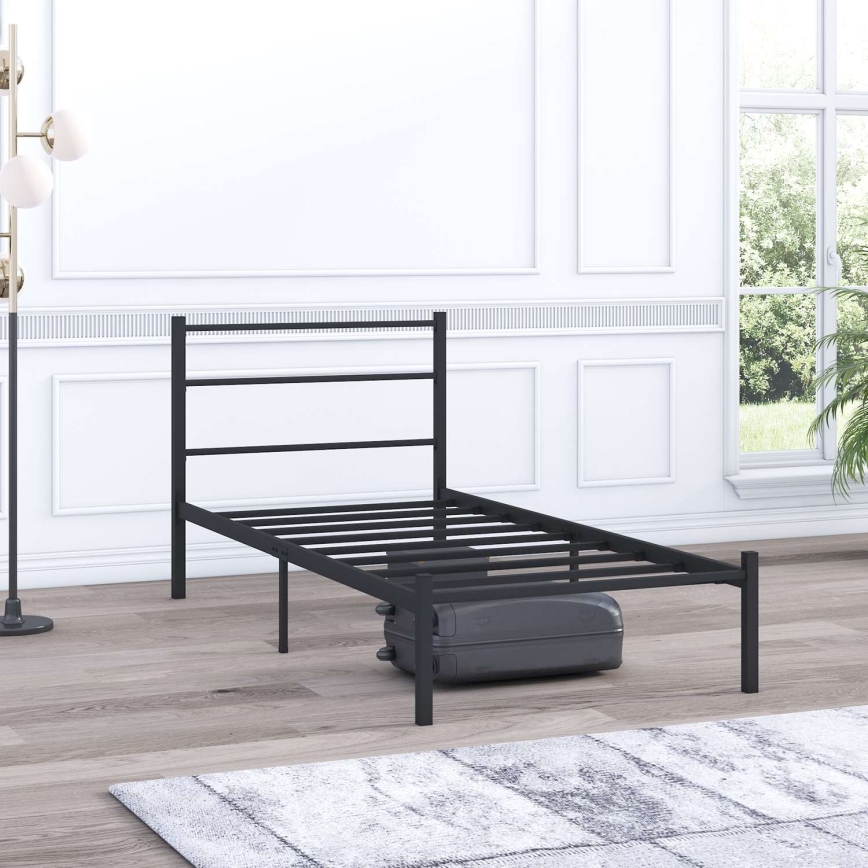 Metalni jednokrevetni krevet FERON 90x200 cm, crni, nosivost 120 kg
