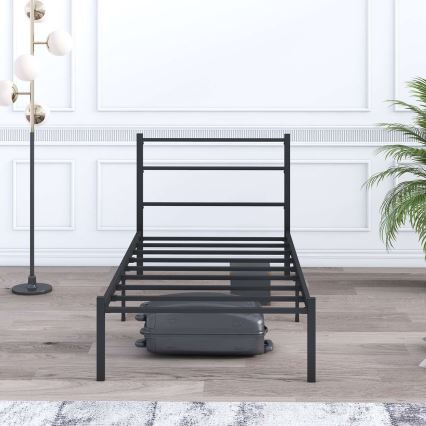 Metalni jednokrevetni krevet FERON 90x200 cm, crni, nosivost 120 kg