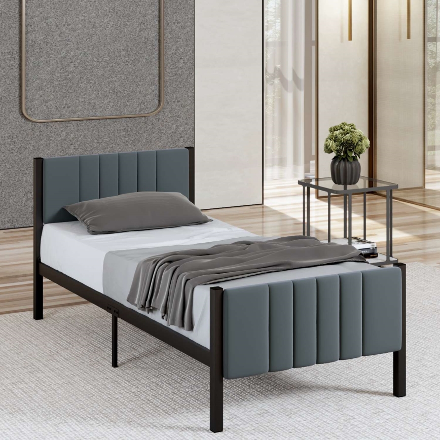 Metalni jednokrevetni krevet LUNOR 90x200 cm, antracit, nosivost 120 kg