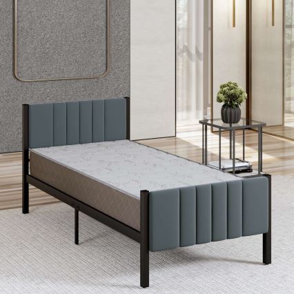 Metalni jednokrevetni krevet LUNOR 90x200 cm, antracit, nosivost 120 kg