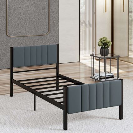 Metalni jednokrevetni krevet LUNOR 90x200 cm, antracit, nosivost 120 kg