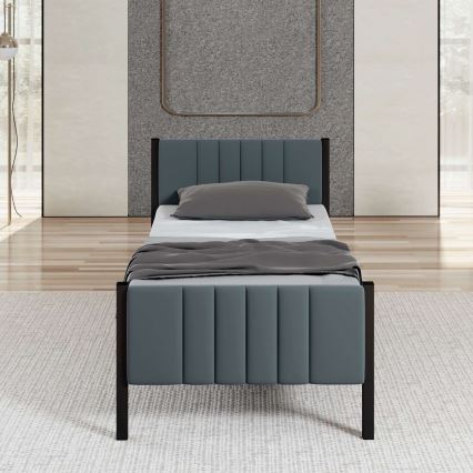 Metalni jednokrevetni krevet LUNOR 90x200 cm, antracit, nosivost 120 kg
