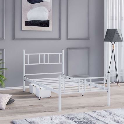 Metalni jednokrevetni krevet PIRON 90x200 cm, beli, maksimalna nosivost 120 kg