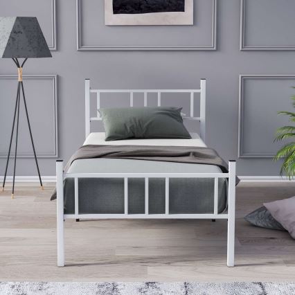 Metalni jednokrevetni krevet PIRON 90x200 cm, beli, maksimalna nosivost 120 kg