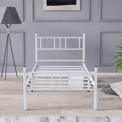 Metalni jednokrevetni krevet PIRON 90x200 cm, beli, maksimalna nosivost 120 kg