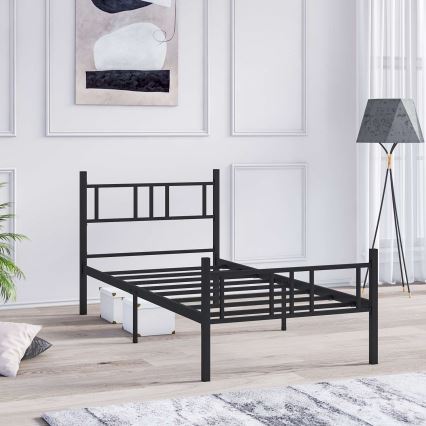 Metalni jednokrevetni krevet PIRON 90x200 cm, crni, nosivost 120 kg