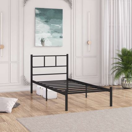 Metalni jednokrevetni krevet ROVAN 90x200 cm, crne boje, nosivost 120 kg