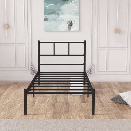 Metalni jednokrevetni krevet ROVAN 90x200 cm, crne boje, nosivost 120 kg