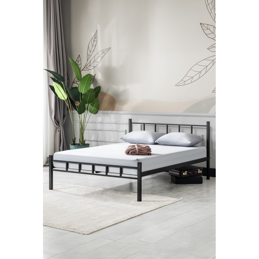 Metalni krevet za dve osobe ORMEL 120x200 cm, crni, nosivost 120 kg