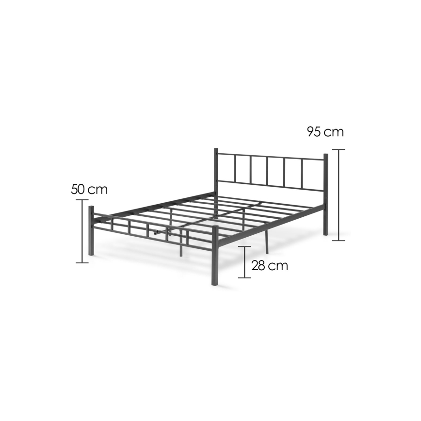 Metalni krevet za dve osobe ORMEL 120x200 cm, crni, nosivost 120 kg
