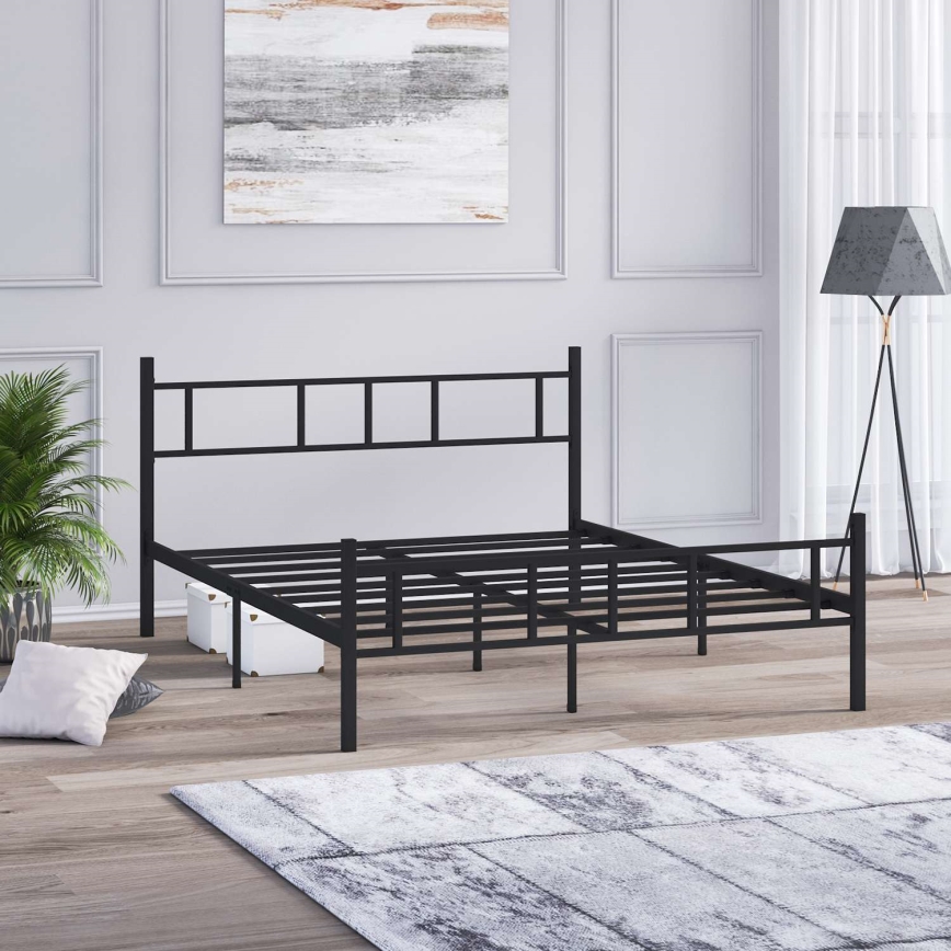 Metalni krevet za dvoje PIRON 120x200 cm, crne boje, maksimalna nosivost 120 kg