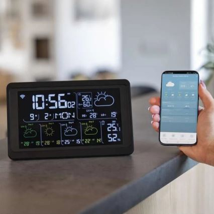 Meteorološka stanica sa LCD ekranom GoSmart 5/230V + 3xAAA Wi-Fi Tuya crno