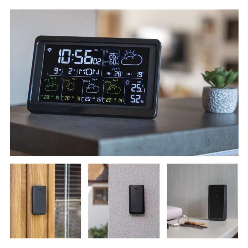 Meteorološka stanica sa LCD ekranom GoSmart 5/230V + 3xAAA Wi-Fi Tuya crno